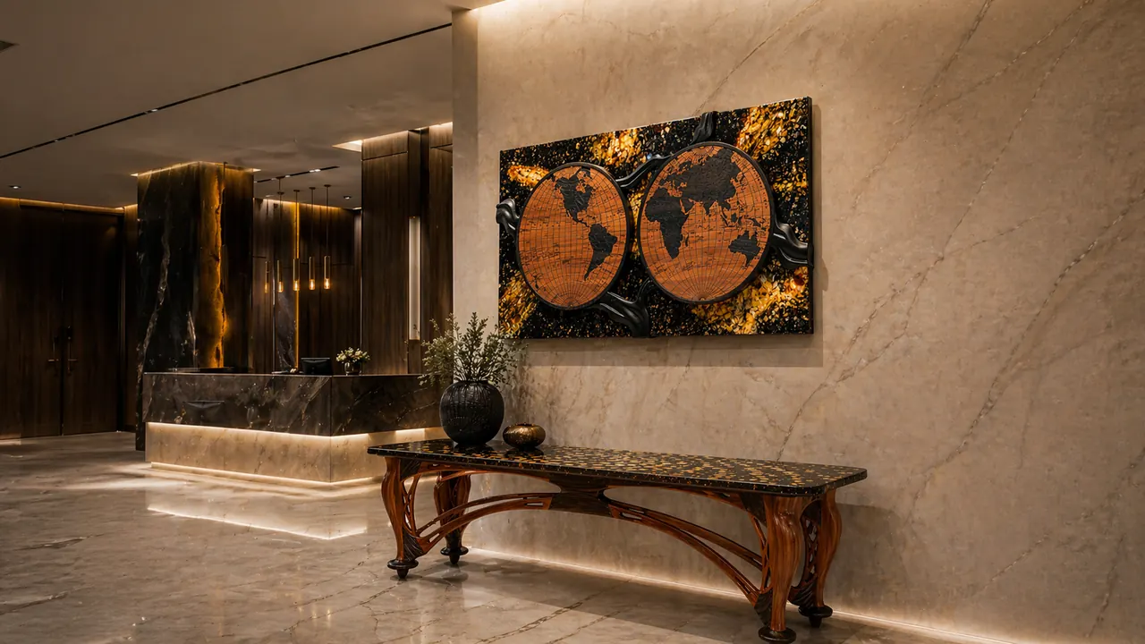 Amber wall panel in a lobby